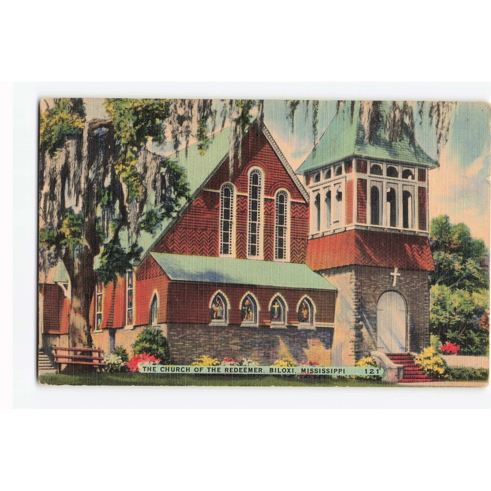 Church of the Redeemer Biloxi Mississippi MS Jefferson Davis Linen Postcard - Picture 1 of 2
